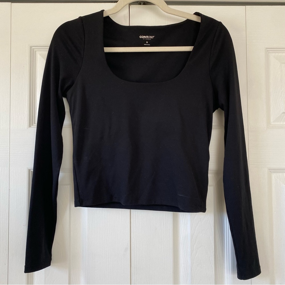 PACSUN Contour Black Long‑Sleeve Built In Bra Crop Top | Essential Basic